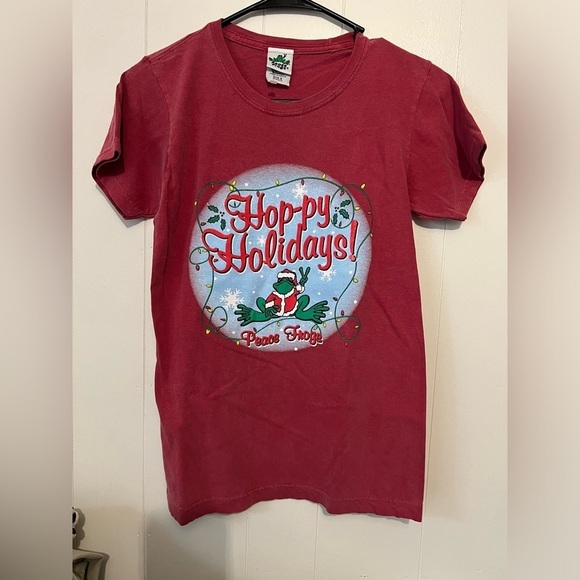 Hop-py Holidays Peace Frog Graphic Tee- youth Small - Picture 1 of 4